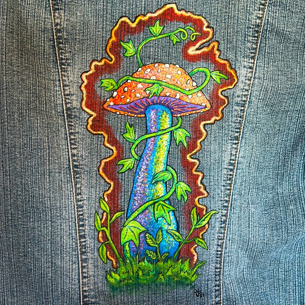 Hand-Painted Electric Mushroom Jean Jacket